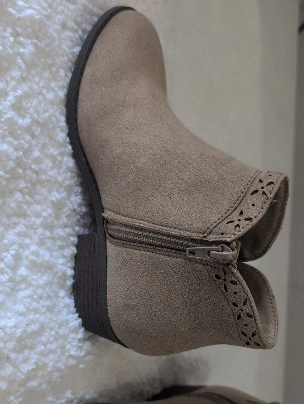 Girl's Taupe Suede Ankle Boots with Side Zip